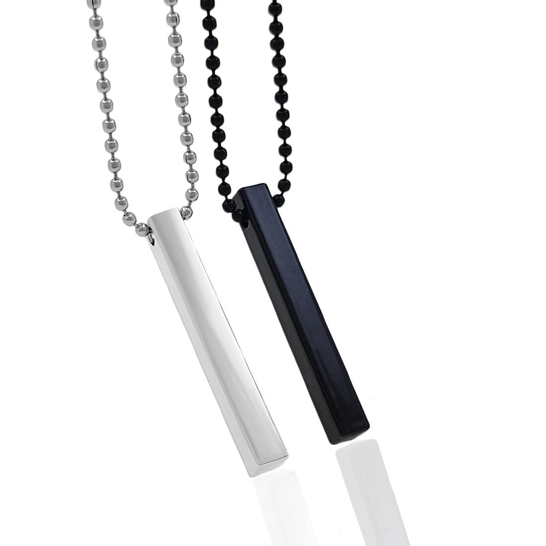 Stylish Silver-Black 3D Vertical Bar Pendant Necklace – Rhodium-Plated Cuboid Stick Locket for Men & Women