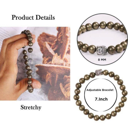 Unisex Pyrite Elastic Bracelet with Lucky Charm – Wealth & Protection Energy Healing Stone