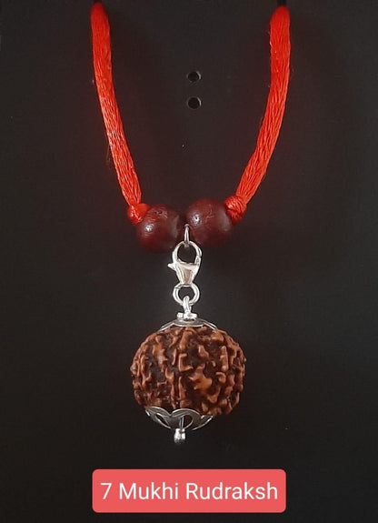 7 Mukhi Rudraksha Silver Capped Pendant – Energized & Certified Spiritual Healing Bead