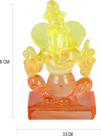 Twin Side Facing Ganesh Decorative Showpiece – Crystal Glass Idol (6 cm, Multicolor)