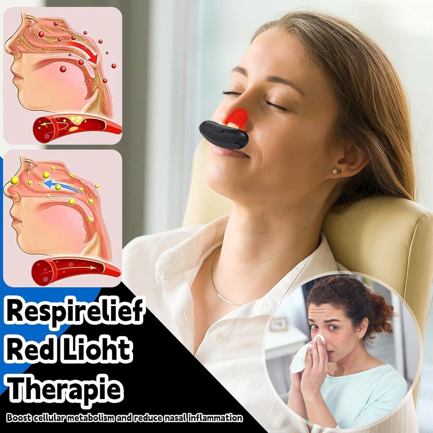 Respi-Relief Red Light Nasal Therapy Instrument - Nasal Congestion Relief & Sinus Treatment