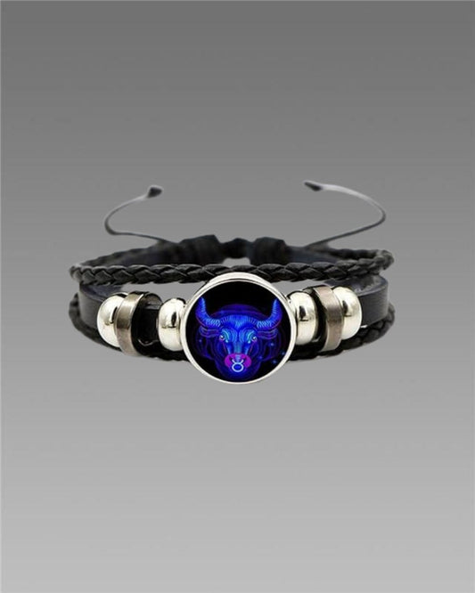 Zodiac Constellation Black Leather Bracelet – Adjustable Braided Design