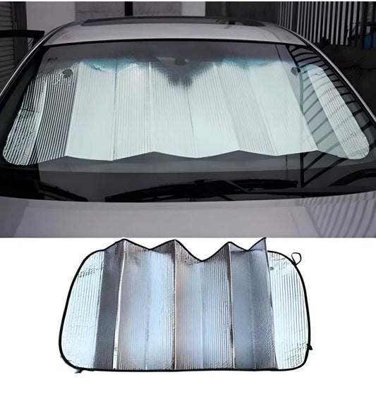 Front & Rear Foldable Car Sunshade (Silver) – UV Protection & Heat Insulation