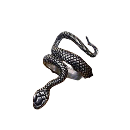 Stylish Silver & Black Snake Ring for Women & Girls – Adjustable Gothic Jewelry