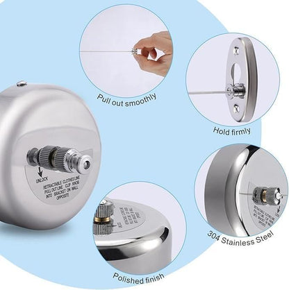 Stainless Steel Retractable Clothesline – Space-Saving Indoor & Outdoor Dryer