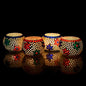 Set of 4 Mosaic Glass Decorative Tea Light Holders – Handcrafted Home Decor Candle Holders