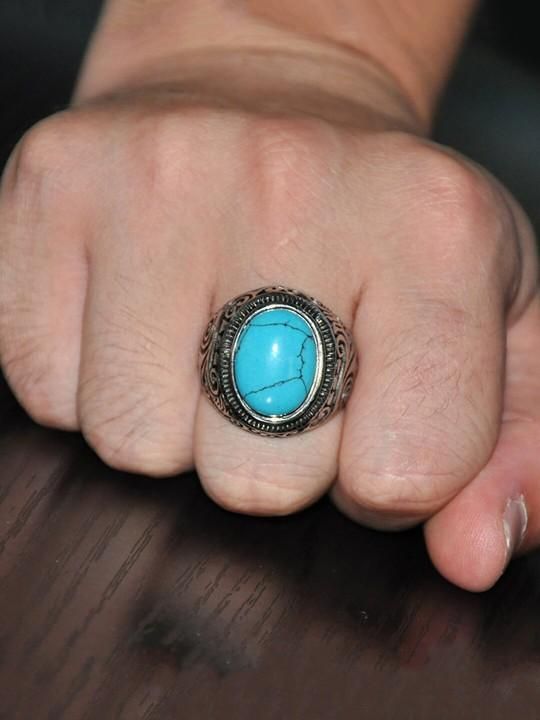 Elevate Your Look with the Men’s Silver-Plated Blue Stone Oxidized Ring