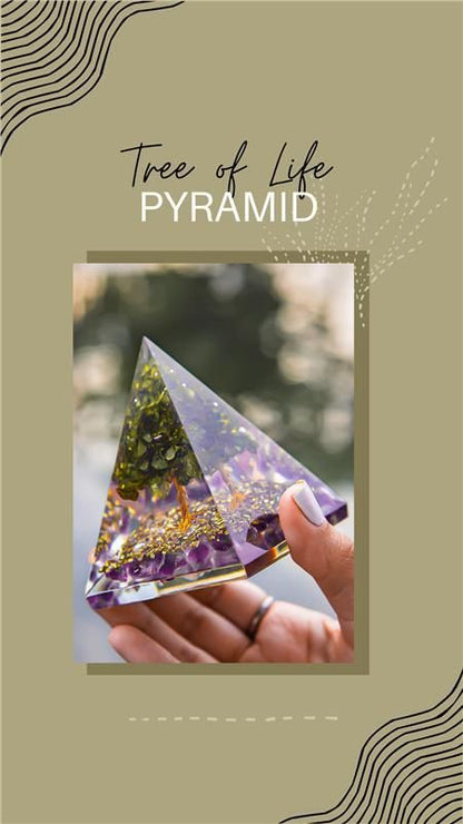 Tree of Life Peridot Orgon Pyramid – Healing Crystal Energy Generator for Positive Vibes & Meditation