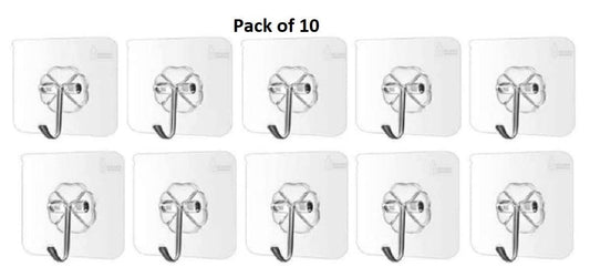 Self-Adhesive Wall Hooks – Heavy Duty, Waterproof & Transparent (Pack of 10)