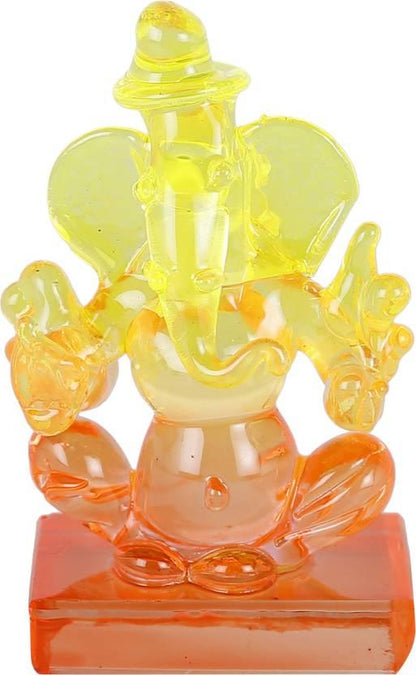 Twin Side Facing Ganesh Decorative Showpiece – Crystal Glass Idol (6 cm, Multicolor)