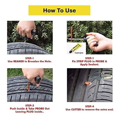 6-in-1 Universal Tubeless Tire Repair Kit – Heavy-Duty Puncture Plug Tool for Cars, Bikes & More