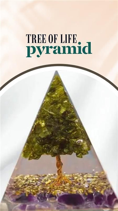 Tree of Life Peridot Orgon Pyramid – Healing Crystal Energy Generator for Positive Vibes & Meditation