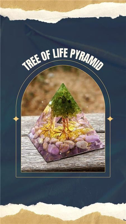 Tree of Life Peridot Orgon Pyramid – Healing Crystal Energy Generator for Positive Vibes & Meditation