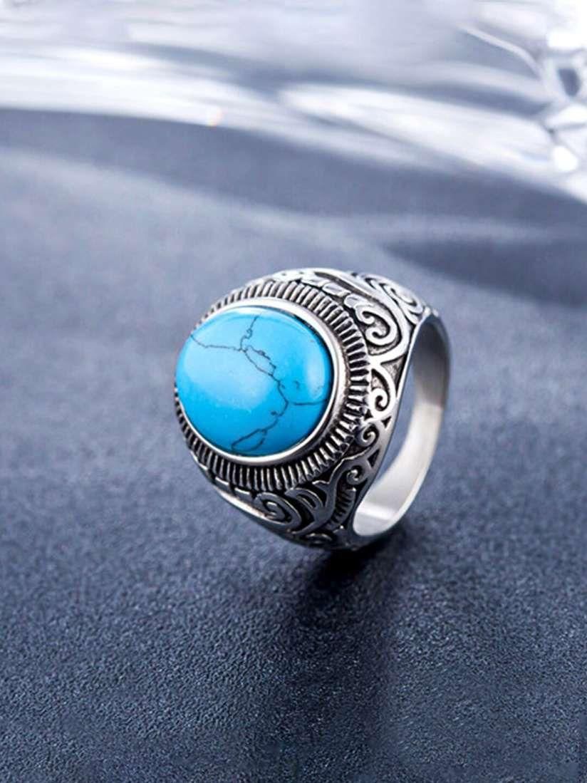 Elevate Your Look with the Men’s Silver-Plated Blue Stone Oxidized Ring