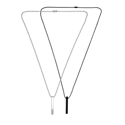 Stylish Silver-Black 3D Vertical Bar Pendant Necklace – Rhodium-Plated Cuboid Stick Locket for Men & Women