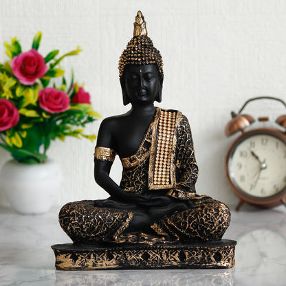 Black and Golden Meditating Lord Buddha Handcrafted Decorative Showpiece – Home & Office Decor