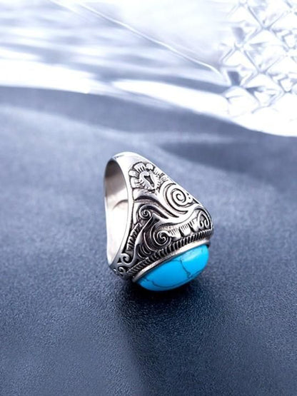 Elevate Your Look with the Men’s Silver-Plated Blue Stone Oxidized Ring