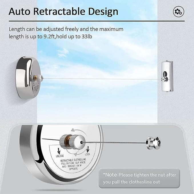 Stainless Steel Retractable Clothesline – Space-Saving Indoor & Outdoor Dryer