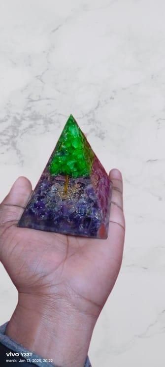 Tree of Life Peridot Orgon Pyramid – Healing Crystal Energy Generator for Positive Vibes & Meditation