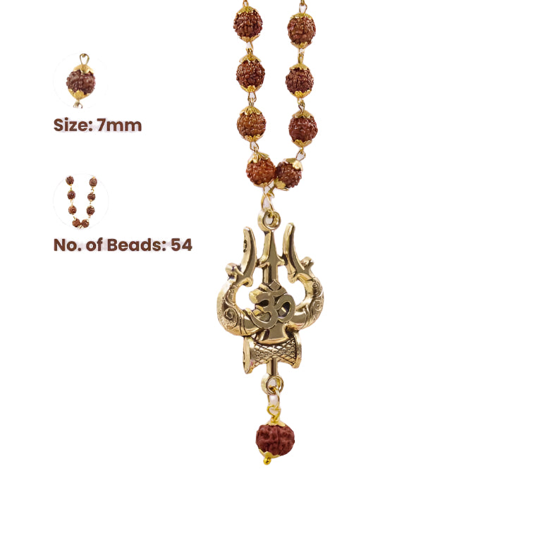 Panchmukhi Rudraksha OM Shiva Trishul Mala | 5 Mukhi Rudraksha Beads with Trishul & Damru Pendant | Spiritual & Meditation Necklace