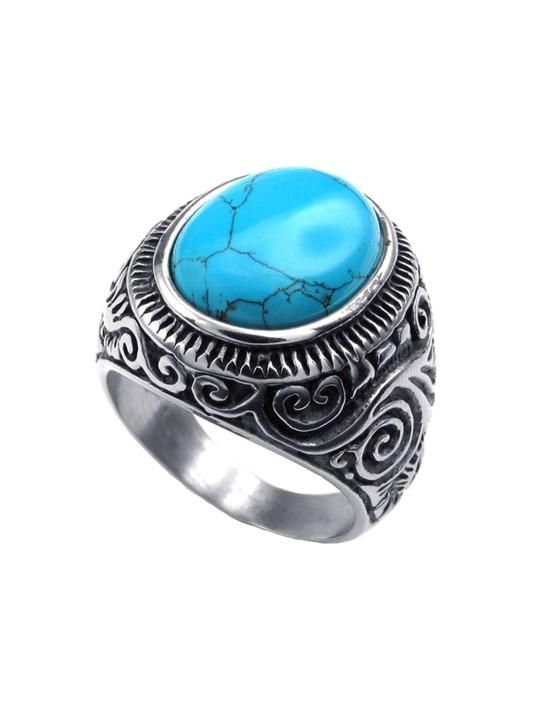 Elevate Your Look with the Men’s Silver-Plated Blue Stone Oxidized Ring