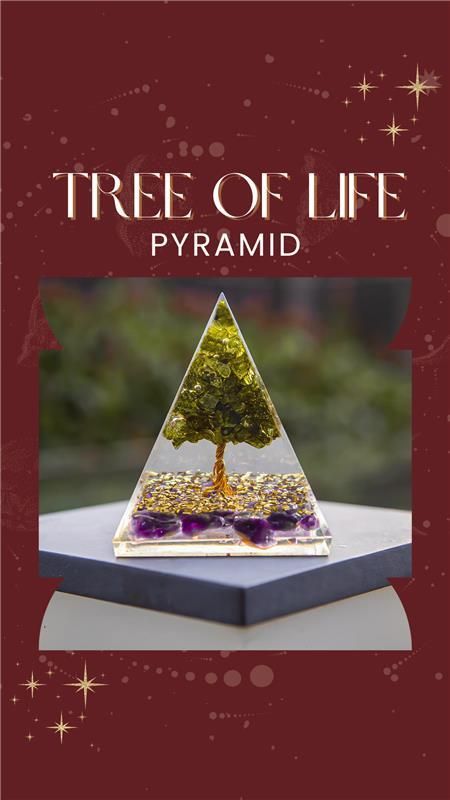 Tree of Life Peridot Orgon Pyramid – Healing Crystal Energy Generator for Positive Vibes & Meditation