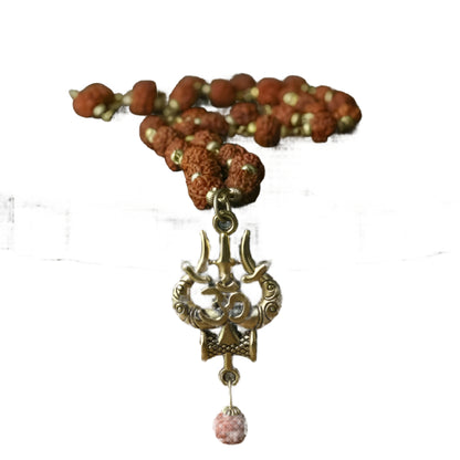 Panchmukhi Rudraksha OM Shiva Trishul Mala | 5 Mukhi Rudraksha Beads with Trishul & Damru Pendant | Spiritual & Meditation Necklace