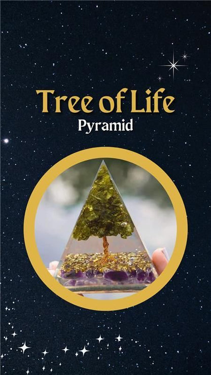 Tree of Life Peridot Orgon Pyramid – Healing Crystal Energy Generator for Positive Vibes & Meditation