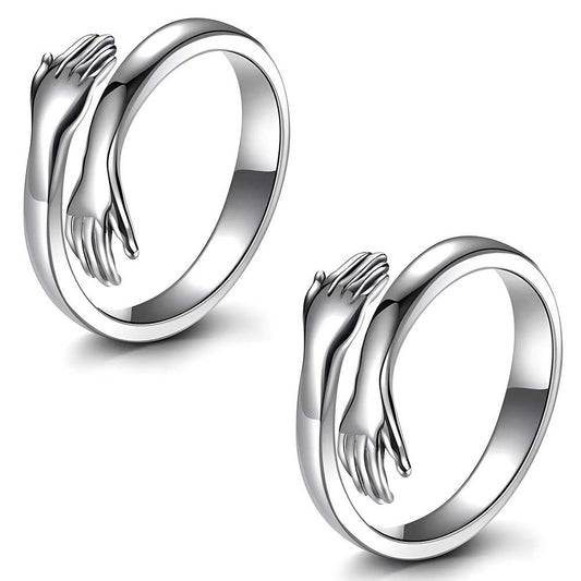 AVR JEWELS Pack of 2 Silver-Plated Hug Rings – Special Friendship & Couple Rings