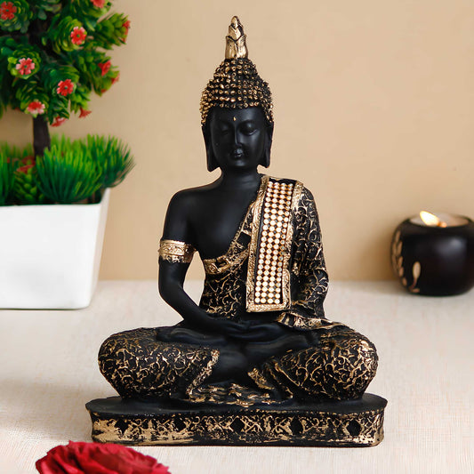 Black and Golden Meditating Lord Buddha Handcrafted Decorative Showpiece – Home & Office Decor