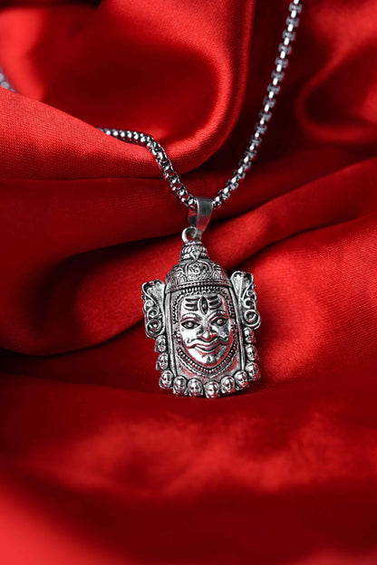 Silver Mahakal Pendant with Chain – Lord Shiva Trishul Damru Locket for Men & Women