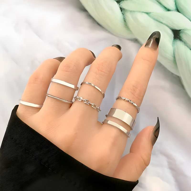 Silver-Plated Trendy Ring Set for Women & Girls (7 Pcs) – Stylish Fashion Jewelry