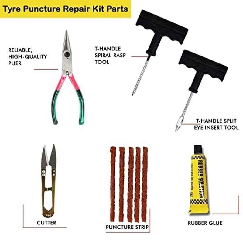 6-in-1 Universal Tubeless Tire Repair Kit – Heavy-Duty Puncture Plug Tool for Cars, Bikes & More