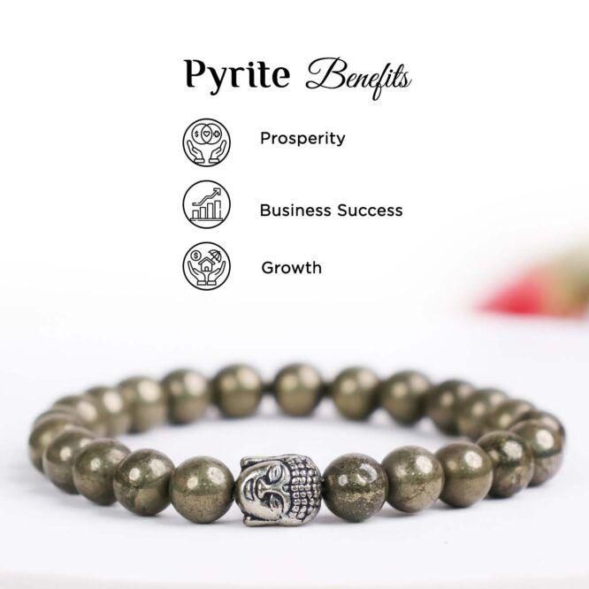 Unisex Pyrite Elastic Bracelet with Lucky Charm – Wealth & Protection Energy Healing Stone