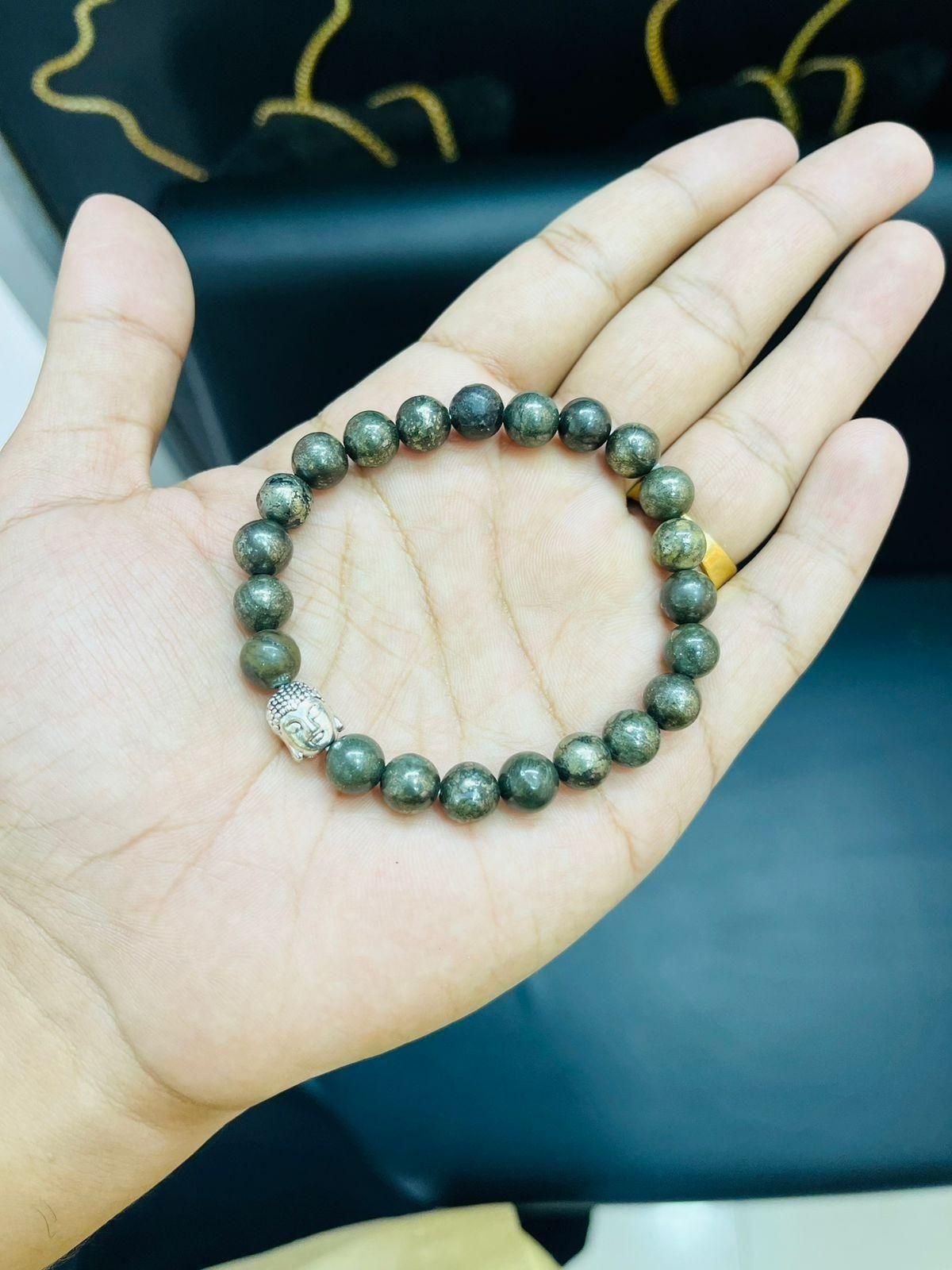 Unisex Pyrite Elastic Bracelet with Lucky Charm – Wealth & Protection Energy Healing Stone