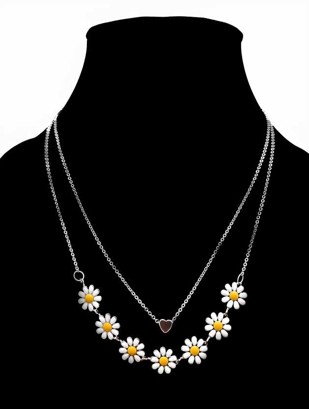 Beautiful Golden Daisy Heart Two-Layered Necklace for Women & Girls – Trendy & Elegant Jewelry