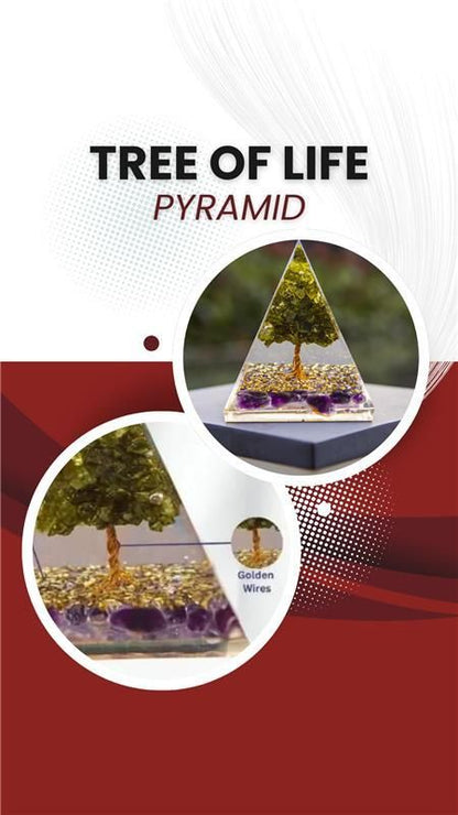 Tree of Life Peridot Orgon Pyramid – Healing Crystal Energy Generator for Positive Vibes & Meditation