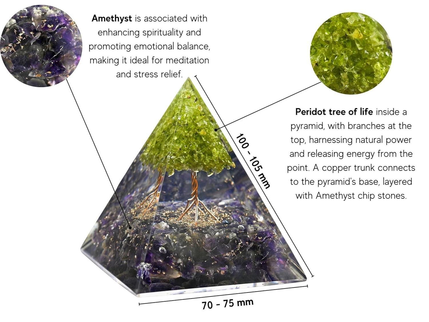 Tree of Life Peridot Orgon Pyramid – Healing Crystal Energy Generator for Positive Vibes & Meditation